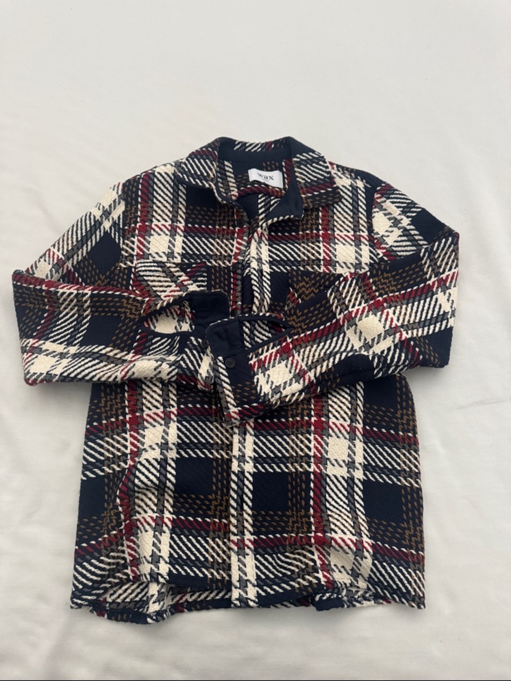 Wax London Plaid Lightweight Shirt Jacket in Navy, Cream & Red